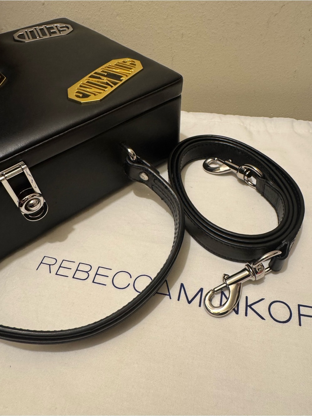 Rebecca Minkoff Luggage Runway Box Bag – Black Hardcase Top Handle Bag & Strap